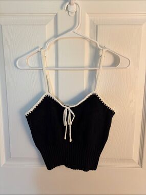 Black Cropped Knit Cami with Contrast Trim